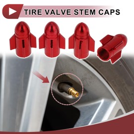 HEROFFIX 4 Pcs Rocket Style Tire Valve Stem Caps Decorative Tyre Valve Dust Covers 7x25.4mm Red Aluminum Alloy