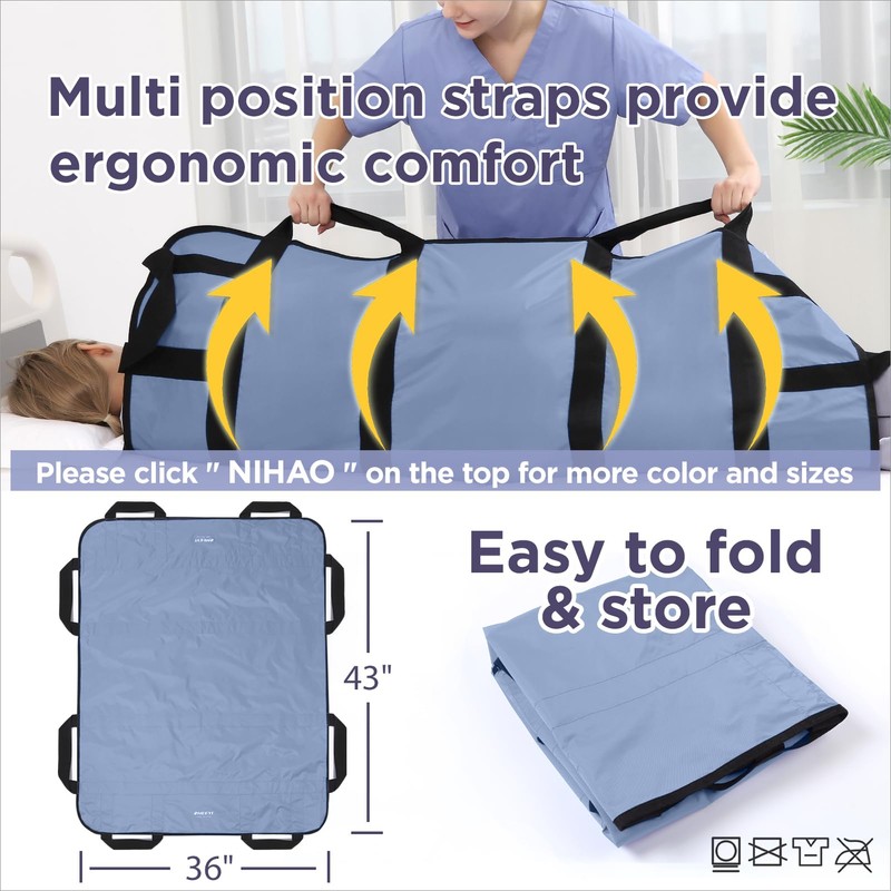 NIHAO Draw Sheet with Handles Positioning Bed Pad Washable 43"