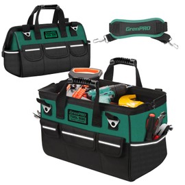 GRENPRO 18 Inch Tool Bag with Adjustable Shoulder Strap,Wide Mouth Tool Bags,Heavy Duty Waterproof Tools Bag Organizer,Soft Bottom Base Tool Tote Bag for Electrician Carpenter Mechanic Men