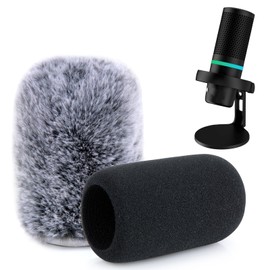 YOUSHARES Foam Windscreen with Furry Wind Muff Compatible with HyperX Duo Cast Microphone, Pop Filter for HyperX DuoCast Gaming Microphone to Blocks Out Plosives
