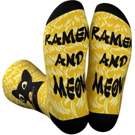 Cat Funny Novelty Gifts for Cat Lovers Men Women & Teen (US, Alpha, One Size, Regular, Regular, Ramen Cat Yellow)