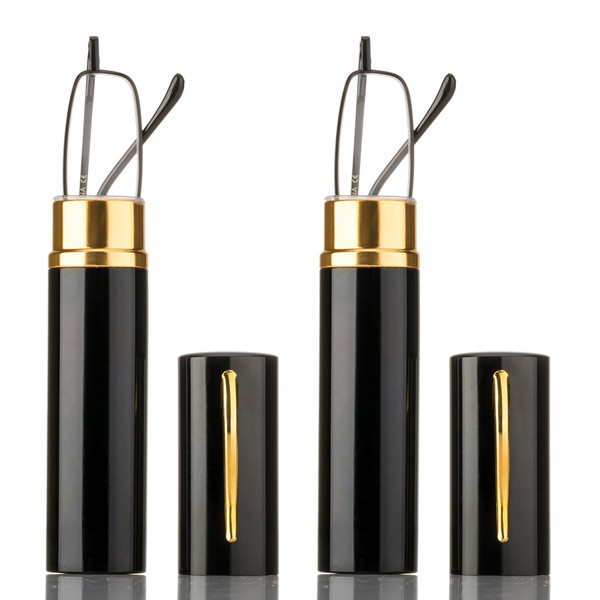 Pocket Readers Compact Spring Temple Reading Glasses Aluminum Case Black