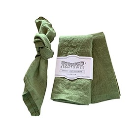 Eight Owls Linen Napkins – 100% Pure Stonewashed Linen Cloth Napkins – Mitered Corners - Size 45 cm x 45 cm – Set of 4 (Pepper Green)