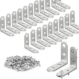 GUOYOU 20 Pcs Stainless Steel L Shape Corner Brace Bracket, Right Angle Bracket, 90 Degree Corner Connectors, Metal Corner Brackets, for Shelves, Furniture, Wood Fixation, with 80 Screws（40×40×15mm）