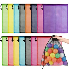 PLULON 15 Pcs Mesh Bag Drawstring Mesh Laundry Bags, 13 x 15.5 Inch Nylon Drawstring Bag for Pool Beach Ball Toys Storage Bag for Collecting Travel Sports Gym (Multicolor)