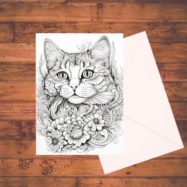 Beautiful Cat Faces Coloring Card Kit, 5" x 7" Greeting Card Stationary Set, Easy Adult Coloring A7 Cards with Mailing Envelopes, Greeting Cards, DIY Paper Crafting Kit