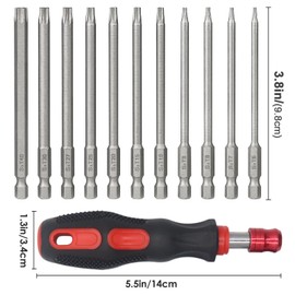 Torx Bit Set, 100mm Torx Screwdriver Bit Sets 11pcs T6-T40 Security Torx Bit Set with Magnetic Screwdriver Handle 1/4 Inch S2 Steel Star Magnetic Screwdrivers Drill Bits Tool