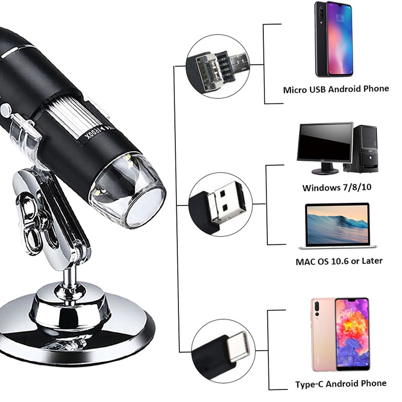 USB Digital Microscope 1600X Magnification Camera 8 LEDs with Stand