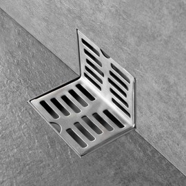 Corner Stainless Steel Side Drain, Wall L Shaped Drain Corner Floor Drain L Shaped Appearance Drawing Process Anti Side Floor Drain for 2.3in Pipes