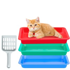 3 Pcs Kitten Litter Box with 1 Scoop,9.6" Plastic Portable Nonstick Small Litter Pan Low Entry Waterproof Bunny Cat Litter Box,Multi Color Litter Tray Travel Toilet for Small Pet Guinea Pig Rabbit