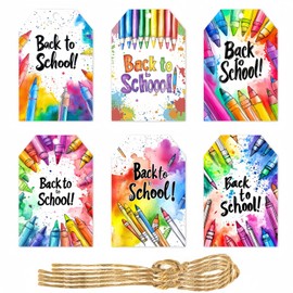 60 Pieces Back to School Gift Tags with String– First Day of School Kraft Paper Tags for Classroom Decorations, Welcome Back Party Supplies Classroom Gifts Wrapping Accessories