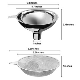 Serinar Stainless Steel Large Funnel with Filter (5.7 in. X 1 in. Mouth) with 50 mesh Stainless Steel Food Filter, Metal Funnel for Bottle Filling, Food Funnel for Oil, Juice, Coffee, Honey, Milk