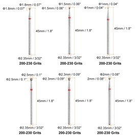 sourcing map 6pcs 200-230 Grits Diamond Grinding Bit 1/1.5/1.8/2/2.3/2.5mm Ball Head 2.35mm Shank Stone Sanding Drill Bits Rotary Tool for Ceramic Glass Nails Grinding Polishing