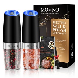 Gravity Electric Salt and Pepper Grinder Set, Battery Powered LED Light One Hand Automatic Operation, Adjustable Coarseness Mill Grinders Shakers Black (A.Black 2p)
