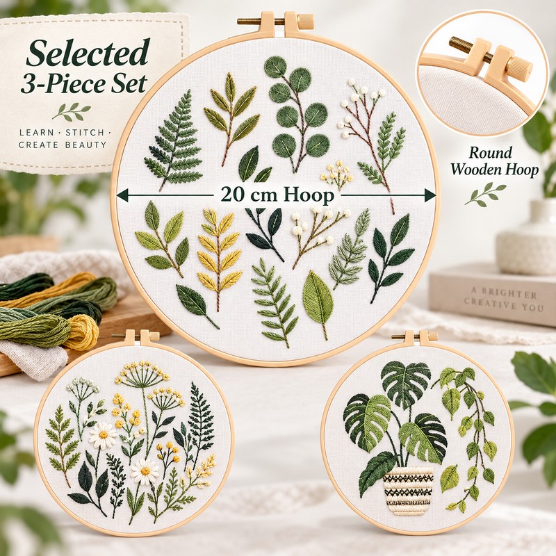 Embroidery Starter Kit for DIY Crafting – 3-Piece Cotton Leaf