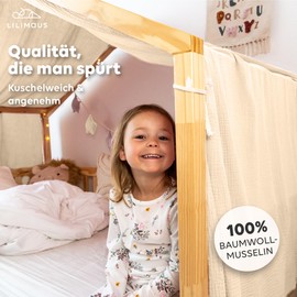 lilimaus House Bed Canopy [in 12 Colours] Bed Canopy House Bed Made of 100% Cotton Muslin - Fabric Canopy for House Bed Decoration Girls and Boys - Canopy for House Bed Children - Bed Curtain