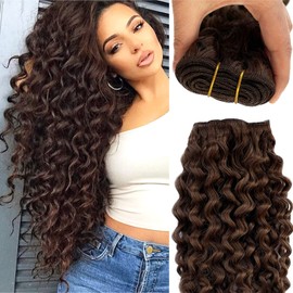 Curly Human Hair Bundles Sew in Hair Extensions Real Human Hair, 18” 100G Deep Wave Human Hair Weft Extensions Remy Hair Bundles Seamless Sew in Weft Hair Extensions Human Hair Weave Bundles for Women