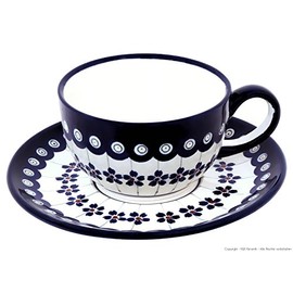 Original Bunzlauer Keramik Classic Coffee and Tea Cup with Saucer 0.21 Litres in Exclusive Decor 166a