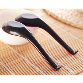 2 Pack Soup Spoons with Hook Asian Japanese Wonton Pho Ramen Black Red 4623x2