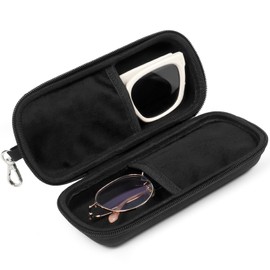 Tangoner Double Eyeglasses Case Hard Shell Dual Sunglasses Organizer with Zipper Closure Travel Eyewear Storage for Vehicle holds 2 Pairs of Glasses, Black