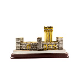 3 ARCHES USA Holy Second Temple of Jerusalem Model - Detailed Biblical Model Kit with Gold & Silver Finish - Religious Home Decor Statue on Wood Base - Sacred Jewish Historical Replica