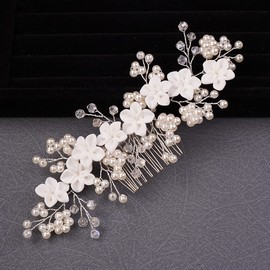 Teyglen Mujeres Dainty Flower Pearl Rhinestone Nupcial Boda Peine Para El Cabello Diadema Cristales Hechos A Mano Piezas Para El Cabello Tocados Accesorios Para El Cabello Para Mujeres Novia Niñas