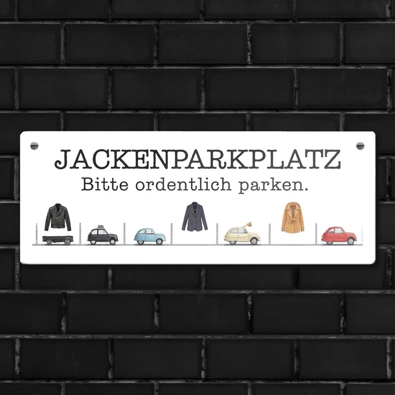 Jackenparkplatz Metallschild - Bitte ordentlich parken Humorvolles Blechschild für Bar