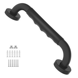 12 Inch Black Shower Grab Bar w/Anti Slip Rubber Grip, ZUEXT Stainless Steel Bath Grab Bar, Bathroom Balance Bar, Wall Mount Safety Handrail Support, Handicap Injury Elderly Senior Assist Handle