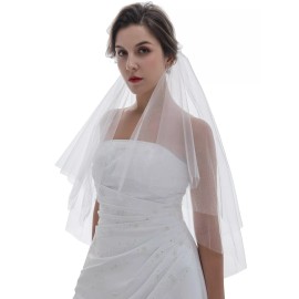 Venus Bridal LLC 2T 2 Tier Plain Cut Edge Veil For Bridal Shower Bachelorette Wedding Party - Cathedral Length 120", White