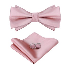 HOULIFE Bow Tie Set for Men – Adjustable Pre-tied Bowtie, Satin Polyester Bow Tie, Solid Colour Pocket Square, Cufflinks Set for Groom Wedding Party Formal with Gift Box