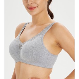 Lemorosy Comfort Cotton Bra for Women Wirefree Full Coverage Plus Size Lace Unpadded Soft Bra(42B, Grey)