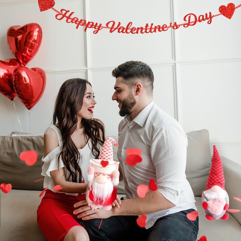 UDIKEFO 2Pcs Valentines Day Gnome Gonk Decorations Mr. and Mrs.