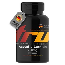 TRU Sports Nutrition | Acetyl-L-Carnitin - 120 Kapseln - 750mg Acetyl-L-Carnitin pro Kapsel - Hochdosiert - 100% Vegan | Herstellung & Laborprüfung in Deutschland