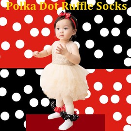 WBZOTSS Baby Girls Big Lace Ruffle Cozy Dress Socks Fun Harlequin Polka Dot Ruffle Socks Holiday Christmas Socks 4 pairs (US, Age, 6 Years, 8 Years, 4 pairs B)