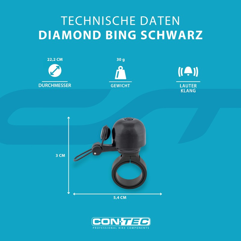 CONTEC Diamond Bing Bike Bell with Handlebar Clamp 22.2mm Diameter