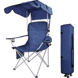 UOCFYK Camping Chair,Oversized Folding Chair with Awning,Portable Outdoor Chair with Armrests,Cup Holder and Carrying Bag