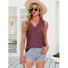 3 Pack Women V Neck Tank Tops Summer Sleeveless Casual Basic Shirts True Classic Tees Cute Trendy Clothes, Redwood+Black+White, XL