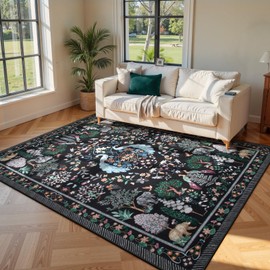 Lahome Black Living Room Rug 6x9 Rug,Boho Rugs for Bedroom Non Slip Low Pile Carpet for Bedroom, Bedside, Kids Room, Office, Dining Room