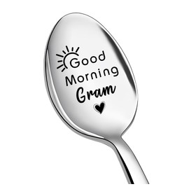 Nana Gram Mothers Day Gift from Grandson Granddaughter Grandma Mothers Day Birthday Gifts for Mimi Gigi Good Morning Gram Engraved Spoon Gift for Grandmother Granny Long Distance Gifts from Grandkids