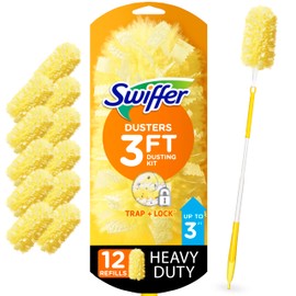 Swiffer Swiffer Duster Heavy Duty Dusting Kit, Cleaning Supplies, 3 ft Extended Handle, 1 Duster, 12 Refills