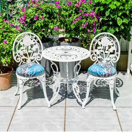 JMGBird Outdoor Cushions Pack of 4, Round Chair Cushions 15 inch with Ties, Round Seat Cushions for Bistro Chairs