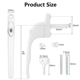 Aluminium Window Lock, Safety Window Handle, White, Window Handle Lockable, Burglary Protection, Window Handle, Window Handles with Key, Child Safety Window Lock Door Handles
