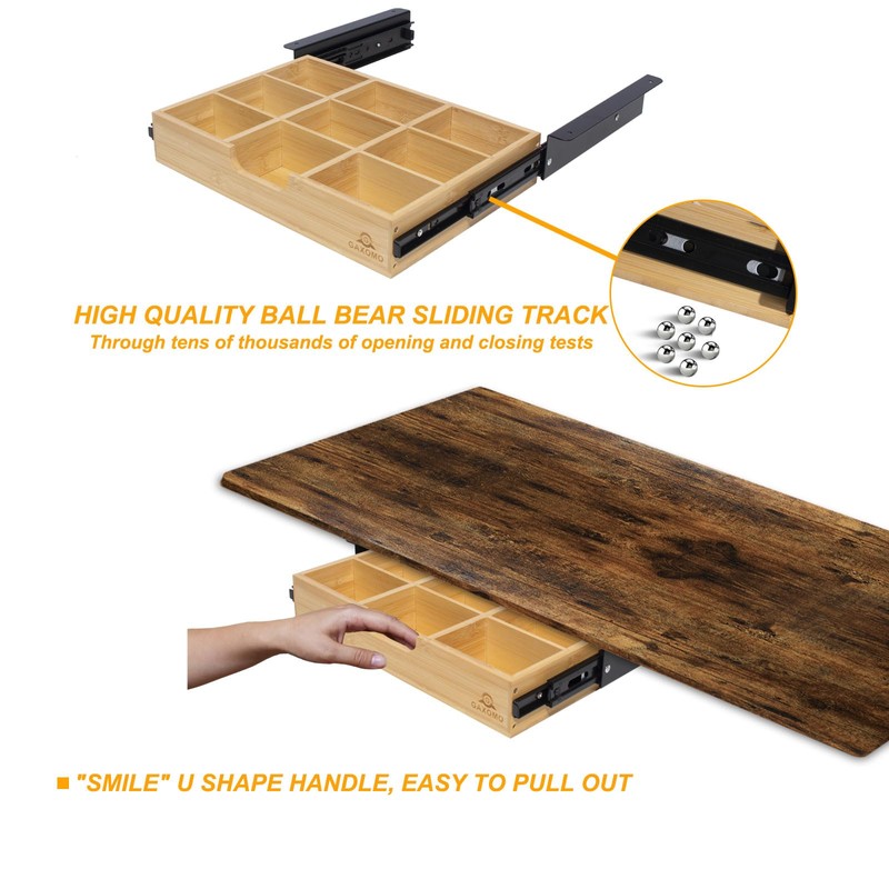 Under Desk Bamboo Drawer with U-Shaped Hollow Panel to Pull