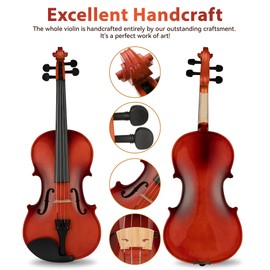 Poseidon Violin for Beginner, Full Size Violin Set for Student Spruce Acoustic Violin Fiddle with Case, Bow, Rosin, Horse Bridge, Extra 4/4 Strings Full Set, Shoulder Rest, Tuner - Christmas Red