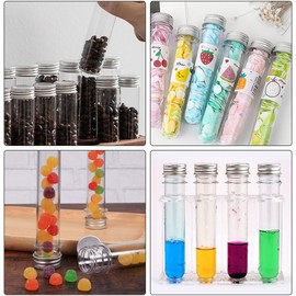 BUYGOO 20PCS Plastic Test Tubes with Caps, 40ml Clear Test Tubes with Silver Screw Aluminum Caps, Clear Plastic Tubes with Caps Set for Candy Storage, Bath Salts, Plant Propagation, 25 x 140mm