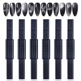 JCAKES 6pcs Cat Eye Magnet for Nails Double-head Nail Polish Magnet Stick Magnetic Gel Polish Multi-Function Strong Magnet Wand S&X Cat Eye Design Manicure Tool for Home DIY, Salon, Studio