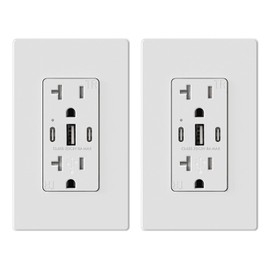Micmi USB C Wall Outlet, 30W 6.0 Amp 3-Port USB C Outlet 15A Tamper Resistant Receptacle with Dual Type C & A Ports, UL & FCC Listed, Wall Plate Included, Matte White 1Pack (2, 20A)