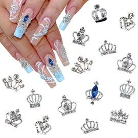 Glitter Crown Nail Charms for Nail Art 15Pcs Shiny Silver Nail Art Charms Hollow Alloy Crown Nail Rhinestones Exquisite Bling Blue Nail Gems Crystal Crown Nail Jewelry for Women DIY Nail Decoration