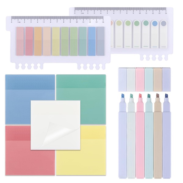 moinkerin 700 Stücke Haftnotizen mit 6 Stück Textmarker Pastell,Sticky Notes