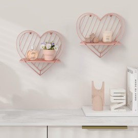 SUMGAR Floating Shelves Rose Gold Heart Shelf for Wall Mounted Pink Bathroom Bedroom Living Room Decorative Organiser Display & Storage Unit